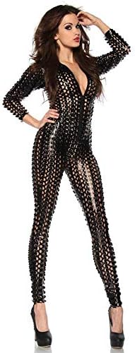 Duuozy Lady's Spice Suit Sexy Wild Women's Skin Sexy Hollow Patent Suit Dress Up In The Evening Stage With A Size