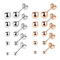 HOVEOX 10 Pairs Stud Earrings Set Round Ball Stainless Steel Silver and Rose Gold Mixed Color Stud Earrings for Men Women Boys and Girls