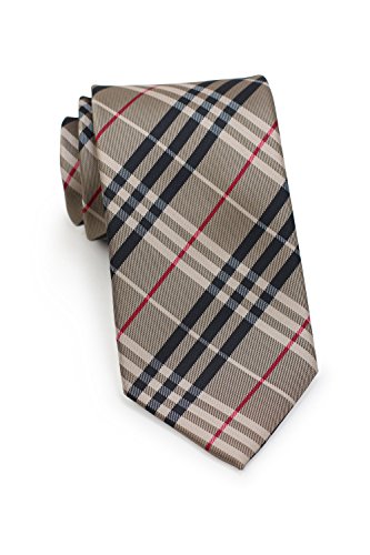 Bows-N-Ties Men's Necktie Tartan Plaid Microfiber Satin Tie 3.25 Inches (Bronze, Red, Black)