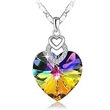 plato h brave heart rainbow color pendant necklace with swarovski crystal rainbow heart necklace heart shape necklace woman girls fashion pendant necklace rainbow jewelry necklace gifts for woman