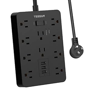 Surge Protector with USB, TESSAN Power Strip Flat Plug with 10 Widely Spaced AC Outlets and 3 Charging Ports, 1875W 15A…