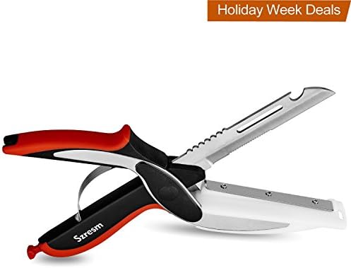 Szresm 6-in-1 Clever Cutter Food Chopper - Stainless Steel Kitchen Food Scissors Slicer Smart Cutter with Built-in Cutting Board for Vegetables Fruits Chopper