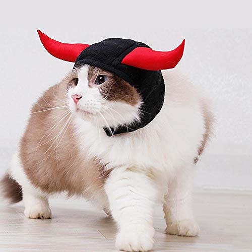 FineInno Pet Halloween Costume Hat Cat Headgear Headwear Headdress Animal Demon Shape Dress Up Hooded Cloak Outfits for Dog and Cat (Style 2 Demon)
