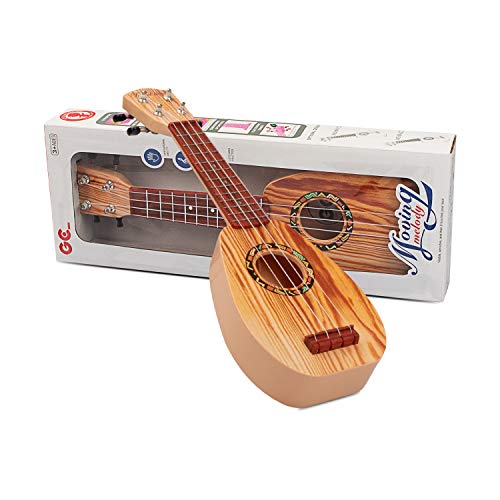 aPerfectLife 17" Kids Ukulele Guitar Toy 4 Strings Mini Guitar Children Musical Instruments Educational Learning Toys with Picks and Strap for Toddler Kids Boys Girls Beginner Starter (Wooden)
