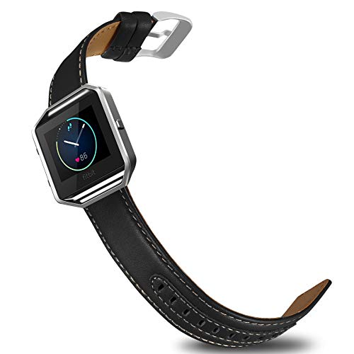 Mosstek Compatible Fitbit Blaze Band, Soft Genuine Leather Accessory Replacement Strap with Stainless Steel Frame Compatible Fitbit Blaze Fitness Watch Women Men Brown