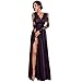 iLUGU Bodycon Maxi Dress for Women Lace Long Sleeve Deep V-Neck Empire Line High Split Party Ball Prom Wedding Gown