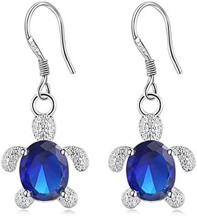 Nowbetter Charm Silver Zircon Turtle Dangle Earrings Hanging Ear Hook Wedding Jewellery Accessories Gift for Women Girls - Blue