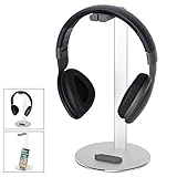 Headphone Stand- VESHOW Aluminum Gaming Headset Stand Headphone Holder Headset Holder Headset Hanger Earphone Stand Gaming Headphone Stand Holder with Cellphone Stand and Cable Organizer - Silver