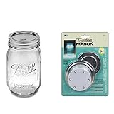 Loew-cornell 1024256 Ball Transform Mason LED Lighted Lid Insert with Ball Pint Jar with Lid and Band Set of 1 Each (Clear)