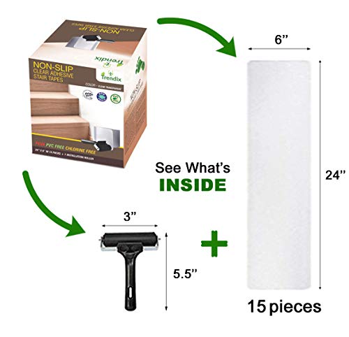 Stair Treads Non-Slip Indoor Anti Slip Dog Step Strips Non Slip Skid Clear Grip Tape Adhesive Cover Wood Floor Safety Kids Pets Water Resistant Transparent PVC free Hardwood Staircase