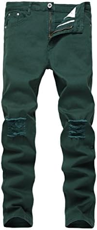 Men's Blackish green Skinny Ripped Slim Fit Stretch Designed Destroyed Denim Jeans