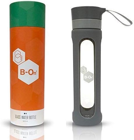 B On 1 Glass Water Bottle - Filter Lid for Fruit Infused Water, Tea, Essential Oil. Silicone Sleeve, BPA Free, Borosilicate Glass Bottle. A Cleaner & Healthier way to drink! Infuser Bottle - 600ml