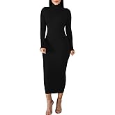 BORIFLORS Women's Sexy Basic Long Sleeve Turtleneck Bodycon Party Long Pencil Dress
