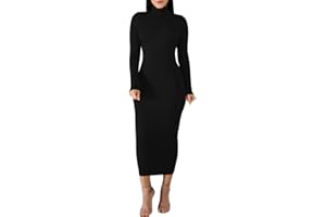 BORIFLORS Women's Sexy Basic Long Sleeve Turtleneck Bodycon Party Long Pencil Dress