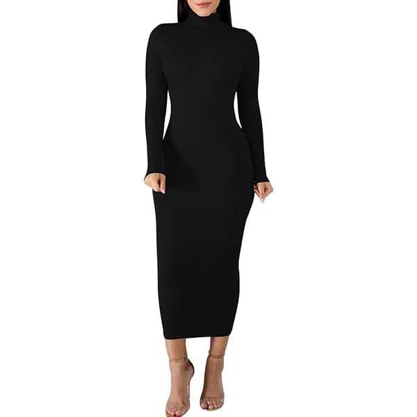 Amazon.com: CIDER Long Sleeve Dress for Women High Neck Ribbed Knit Bodycon  Ruched Midi Dress Cocktail Party Sweater Solid Dress Black : Clothing,  Shoes & Jewelry