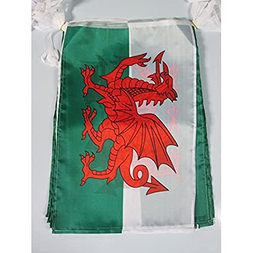 AZ FLAG - Fahnenkette Wales 12 Meter Mit 20 Flaggen - 45x30 cm - Walisische Girlande Flaggenkette 30 x 45 Cm