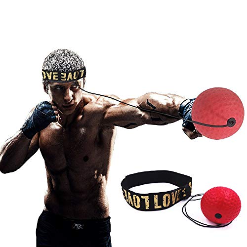 REFURBISHHOUSE Boxing Reflex Speed Punch Ball Sanda Boxer Raising Reaction Force Hand Eye Training Set Stress Reaction Ball red - Thumbnail 2
