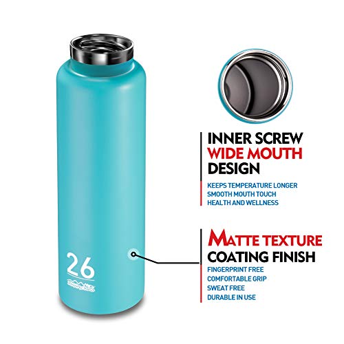 ZOOOBELIVES Metal Sports Water Bottle 26oz, Double Walled 18/8 Stainless Steel, Vacuum Insulated, Wide Mouth, Powder Coated - Designed for Cycling/Hiking/Camping/Traveling/Gym/Yoga (Fantasy Blue) - Thumbnail 2