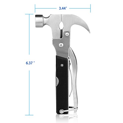 Multifunction Hammer Tool 14 in 1 Portable Stainless Steel Tool,Hammer,Bottle Opener,Knife for Camping Hunting,Fishing or Emergency Preparation(Black)