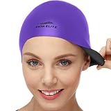 2-in-1 Premium Silicone Swim Cap - Reversible - Wear It On Both Sides - Wrinkle-Free Swimming Cap for Men and Women - Best for Short and Medium Length Hair (Purple/Black)