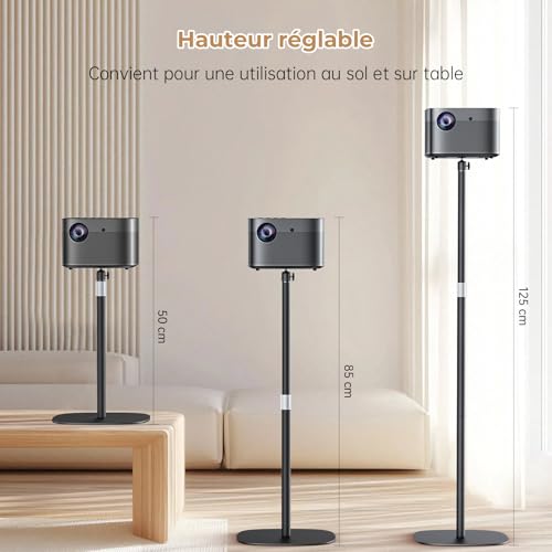 POLESTO Metal Projector Stand, Height Adjustable from 50 to 125 cm with 360° Angle Rotation, Space-saving, Supports up to 5 kg, Compatible with Projector, Cameras and More