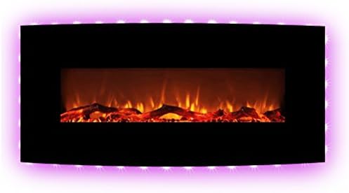 FLAMEandSHADE 48" Electric Fireplace Heater, Wall Fireplace with Remote, 10 LED Flame and Backlight Colors, Free Standing or Wall Mount, Curved Panel
