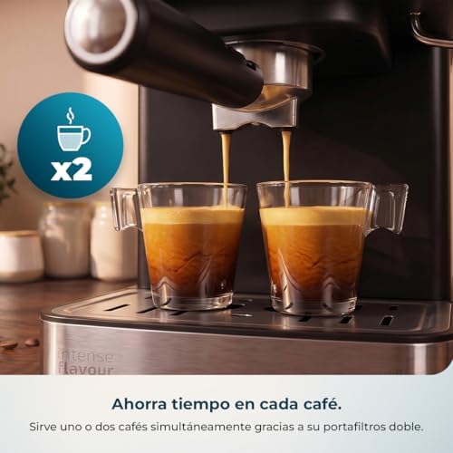 Cafetera Espresso Cafetera Express Power Espresso 20 Matic Elite. 850 W, Presión 20 Bares, Depósito 1,5 Litros, Vaporizador Orientable, Control Digital, Modo Auto, Acero