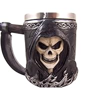 A Drink with Death Skull Grim Reaper Coffee Mug Drink Cup, 14 oz