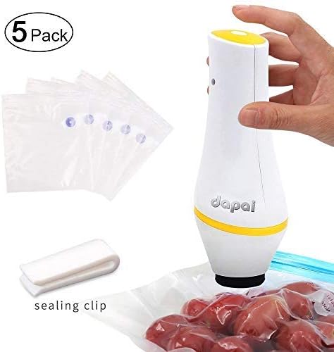 Handheld Vacuum Sealer, Dapai Automatic Cordless Mini Vacuum Sealer Kit with 5 Reusable Zipper Bags,1 Bag Sealing Clip USB Rechargeable Small Kitchen Machine for Food Preservation