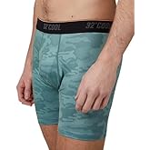 32 Degrees Men's Boxer Briefs, 4-Way Stretch, Moisture Wicking, Camo Green, Polyester Spandex, L, Mid-Rise, Anti-Odor