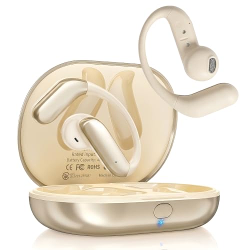 EEXXYZ Open Ear Headphones, Translators Headphones with AI in Real Time Wireless Bluetooth 6.1, 90H Battery, IP66 Waterproof, Open Ear Running and Office (Gold)