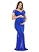 JustVH Women's Off Shoulder Short Sleeve V Neck Lace Maternity Gown Maxi Photography Dress Blue