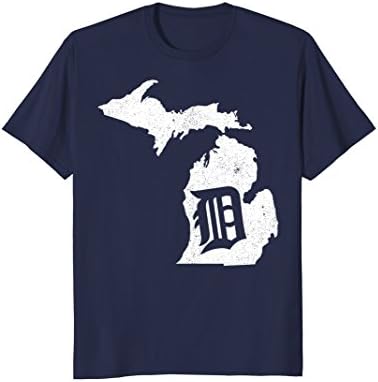 Mens Detroit Michigan D T-Shirt Motor City Mitten Tee 2XL Navy