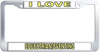 Dongsmer I Love Equestrian/Eventing Elegant License Plate Frame Stainless Steel Cool Car License Plate Covers With Security Screws and Screws Caps