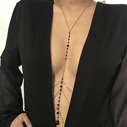 Yean Women Layered Harness Crystal Bikini Body Chain Crossover Belly Waist Chain in Gold