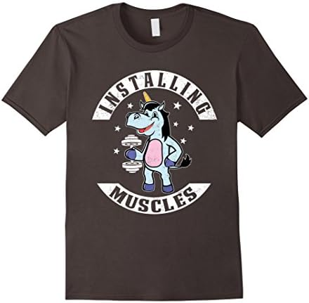 Men's Installing Muscles T-shirt Gym Lovers Unicorn Shirts Large Asphalt