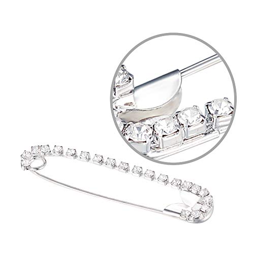 Housweety 10 Silver Tone Rhinestone Safety Pins Brooches 5.8x1.2cm