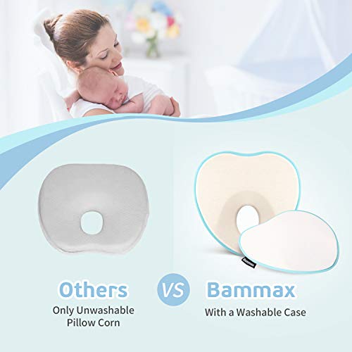 Anti Flat Head Baby Pillow, Bammax Memory Foam Pillow for Newborn Baby Head Shaping Pillow (0-12 Months), with Washable Pillow Case