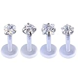JOVIVI 4pc 16G Mixed Clear CZ Gem Internal Threaded Acrylic White Bioflex Monroe Labret Lip Bar Ring 5/16