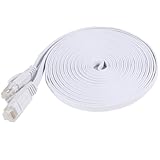 Fosmon (15 Feet - White) RJ45 CAT6 Snagless Ethernet Patch Cable [FLAT Tangle Free] - Ultra Speed Gigabit - Modem / Router / LAN / Printer / MAC / Laptop