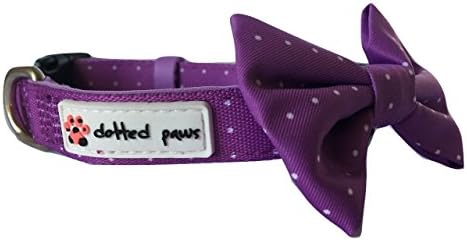 Dotted Paws Dog Collar BOW Tie PADDED Cute Polka Dots Comfortable NEOPRENE Fabric for Ruffed Adventures (M, Lavender)