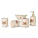 YALONG 5-Piece Red Rose Floral Ceramic Bathroom Accessory Set, Includes Soap/Lotion Dispenser, Toothbrush Holder, Tumbler, and Soap Dish for Father's Day
