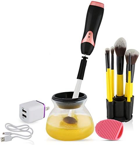 USB Rechargeable Makeup Brush Cleaner - Electronic Spinner Automatically Cleans Virtually ANY Brush Size in Exclusive New Patented Collar Design. Thoroughly Cleans and Dries your Brushes in Seconds.
