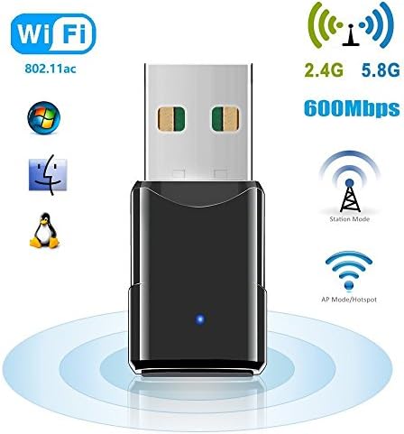 USB Wifi Adapter, 600Mbps Dual Band 2.4G(150Mbps)/5.8G(433Mbps) Mini Wireless Network Dongle for Desktop Laptop PC Support Windows XP/Vista/7/8/10, Linux 2.4/2.6 and Mac OS X 10.4-10.11 (Black)