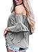 Asvivid Womens Casual Solid Off The Shoulder Tops 3/4 Bell Sleeve Blouses Casual Tie Knot Date Work Office T-Shirt L Grey
