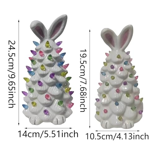 Lighted Easter Ceramic Bunny Tree Decoration,Easter Rabbit Figurines with Colorful Lamp Beads & Bunny Ear, Spring Decor Figurine Night Light for Home, Tabletop Holiday Decorations Gifts (19.5CM/A)