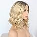 QDBOWIN QUEEN HAIR Brown Rooted Honey Blonde Ombre Lace Front Wigs for Women Flawless Wavy Bob Hair Heat Resistant Synthetic Wig Half Hand Tied 14 inch