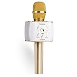 Portable Wireless Karaoke Microphone,Mini Handheld Cellphone Karaoke Player Built-in Bluetooth Speaker,2600 mAh K10 Karaoke MIC Machine for Home KTV By PUNICOK … (Gold)