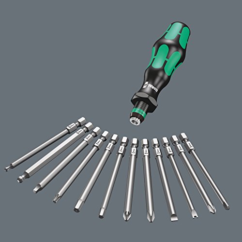 Wera 5059295001 KK 60 Kraftform Bitholding Screwdriver and 3 1/2-Inch Bit Pouch Set, 17-Piece, Multi