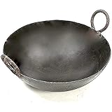 9.50 to 10 INCH INDIAN PURE IRON LOHA KADHAI DEEP FRYING PAN KADHAI FOR FRYING, COOKING